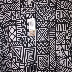 Geometric Black and White Men's Shirt Jacket 5X PTP 30"